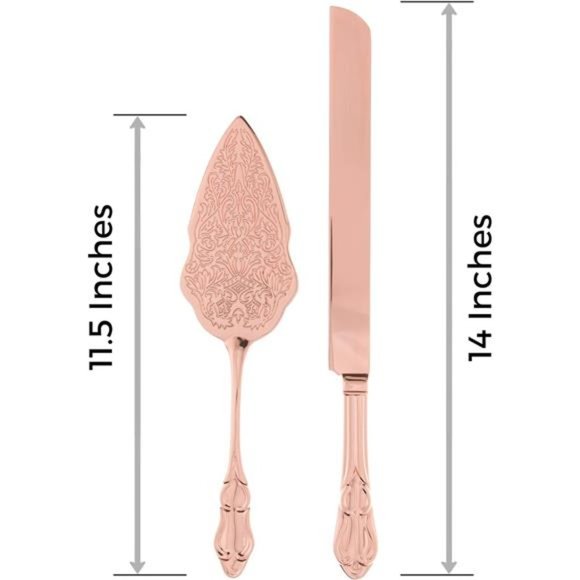 Cake Knife & Server Set, Rose Gold Cake Cutting Sets for Wedding, Anniversary - Picture 2 of 7